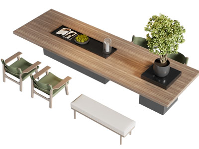 现代长方形实木餐桌椅组合