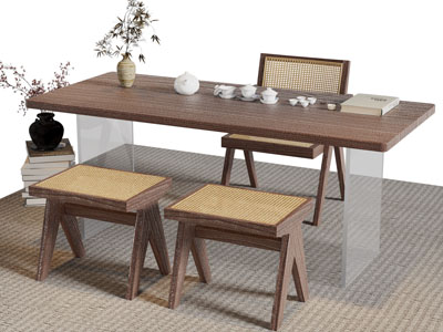 侘寂风实木茶桌椅组合