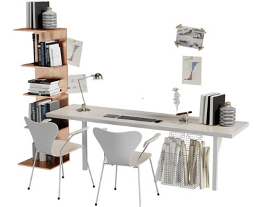 现代书桌椅组合 书柜3d模型 现代书桌椅组合 书柜