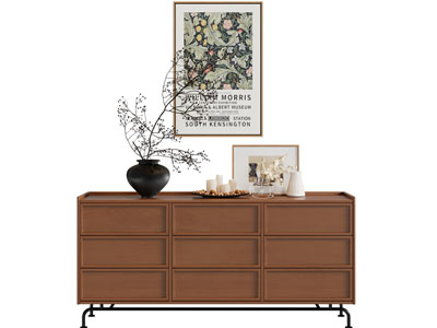 现代中古风玄关柜 摆件组合 装饰挂画3d模型 现代中古风玄关柜 摆件组合 装饰挂画