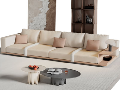 现代中古风多人沙发 茶几组合