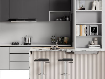 现代整体橱柜 厨房中岛吧台