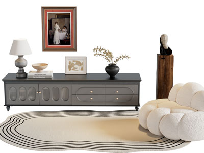 法式电视柜 装饰挂画 单人沙发