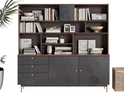 现代半开放式实木书柜