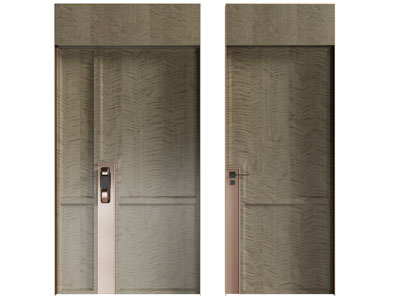 新中式子母入户门 平开门3d模型 新中式子母入户门 平开门