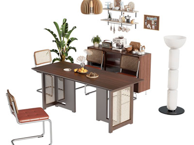 现代中古风餐桌椅组合 餐边柜