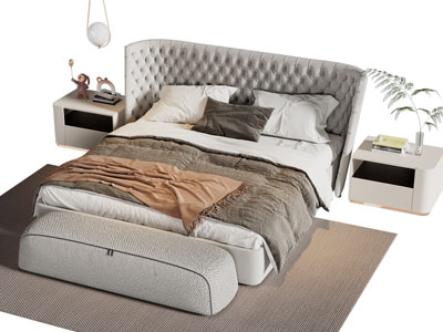 现代软包床头双人床 床头柜