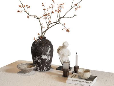 侘寂陶艺花瓶花卉 书籍 烛台 摆件组合