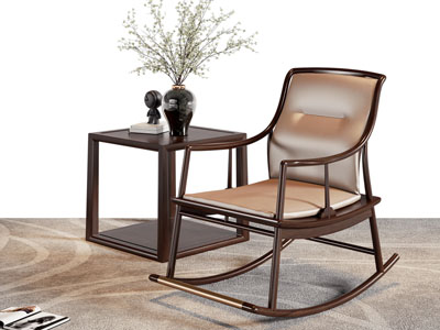 新中式实木摇椅 边几