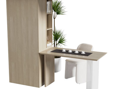 现代带书柜的实木茶桌