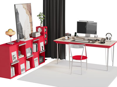 现代书桌椅组合 边柜3d模型 现代书桌椅组合 边柜