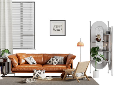 北欧双人沙发 休闲椅子和边几组合