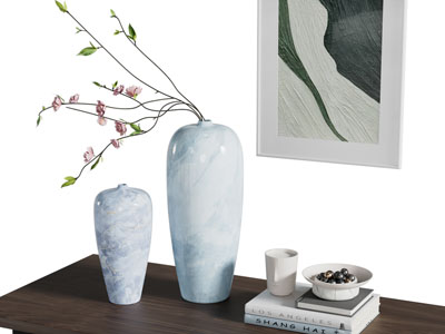 新中式陶瓷花瓶花卉 书籍摆件组合