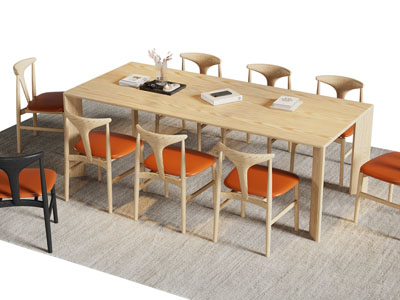 新中式实木长方形餐桌椅组合