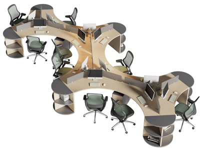 现代异形多人办公桌椅组合