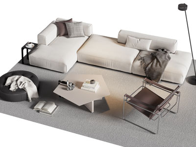 现代布艺转角多人沙发 休闲椅子和茶几组合