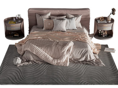 现代布艺双人床 床头柜