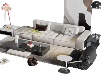 现代多人沙发 懒人沙发和茶几组合