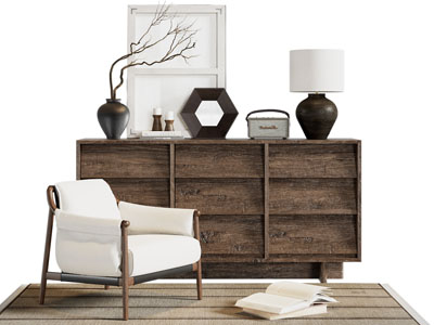 侘寂中古实木边柜 单人沙发