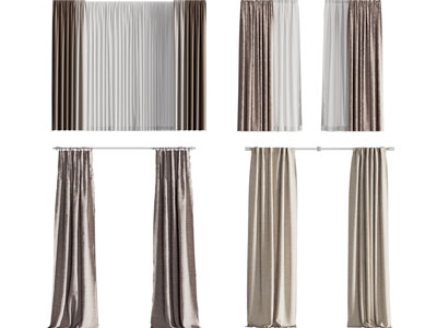 现代布艺窗帘窗纱3d模型 现代布艺窗帘窗纱