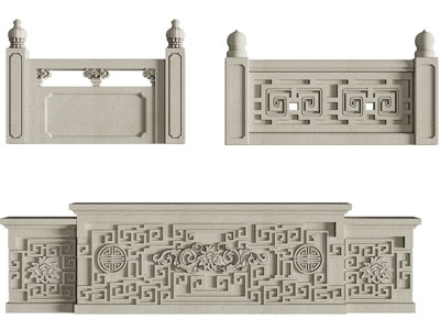 新中式雕花石栏 扶手 围栏 景墙