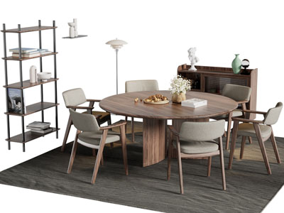 北欧实木圆形餐桌椅组合 餐边柜