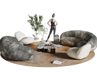 现代异形多人沙发 单人沙发和茶几组合