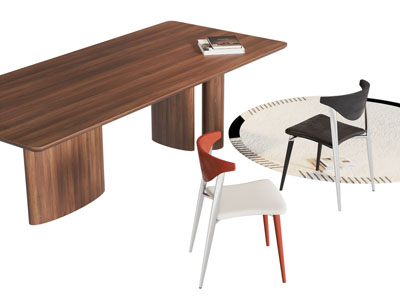 现代实木长方形餐桌椅组合