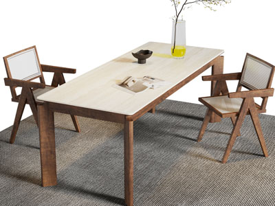 侘寂风长方形餐桌椅组合