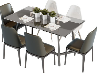 现代长方形餐桌椅组合