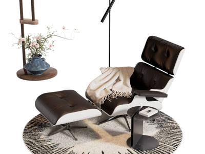 现代休闲椅子 脚踏 边几