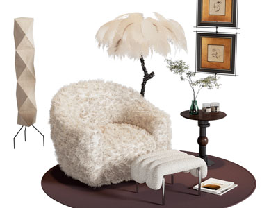 现代单人沙发 边几