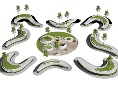 现代户外景观植物公共椅子