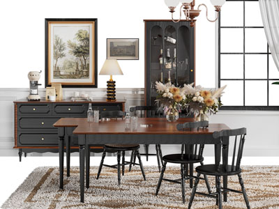 法式中古风餐桌椅组合 餐边柜