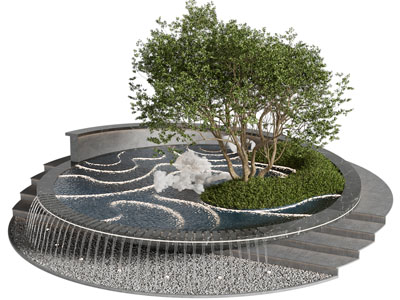 现代公园植物喷泉景观美陈