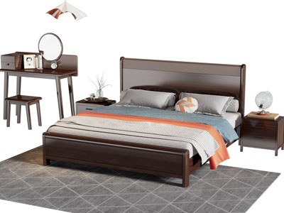新中式实木双人床 梳妆台 床头柜