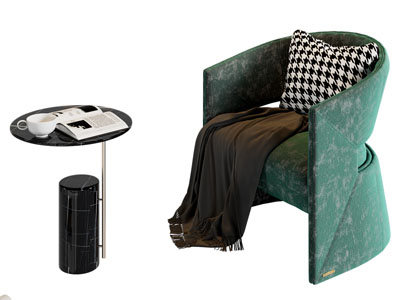 新中式单人沙发 边几