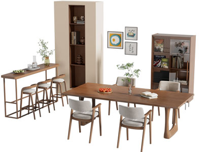 现代中古餐桌椅组合 吧台 餐边柜