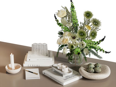 现代书籍 烛台 花瓶花卉