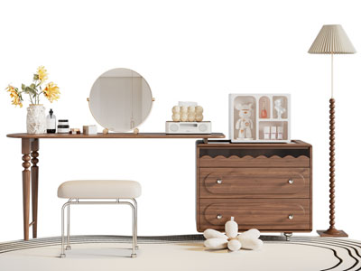 现代中古风实木化妆 梳妆台
