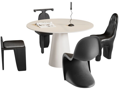 现代圆形餐桌椅组合