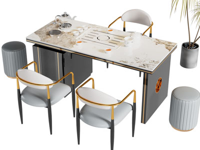 新中式长方形茶桌椅组合