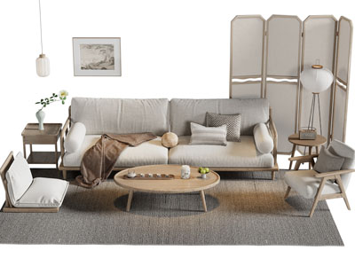 新中式双人沙发 休闲椅子和茶几组合