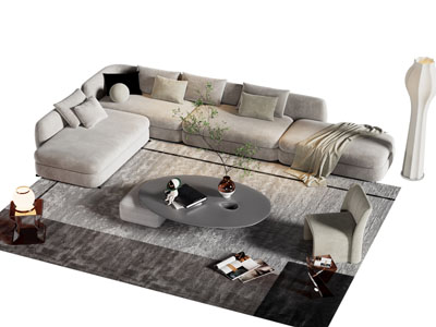 现代布艺转角多人沙发 休闲椅子和茶几组合