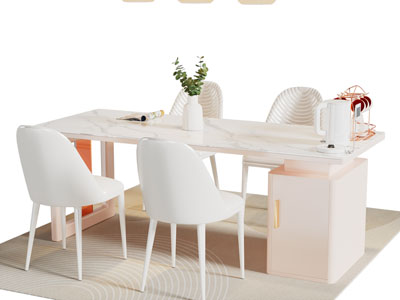 现代奶油风餐桌椅组合