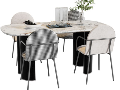 现代椭圆形大理石餐桌椅组合