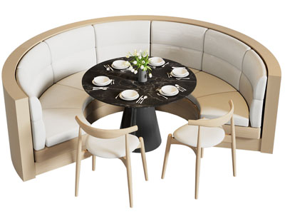 现代半圆形卡座餐桌椅组合