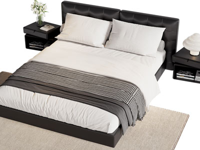 现代皮质双人床 床头柜