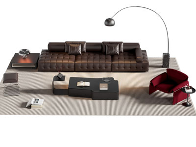 现代多人 单人沙发和茶几组合