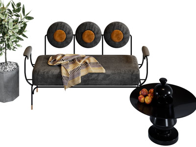 北欧多人沙发 圆形茶几